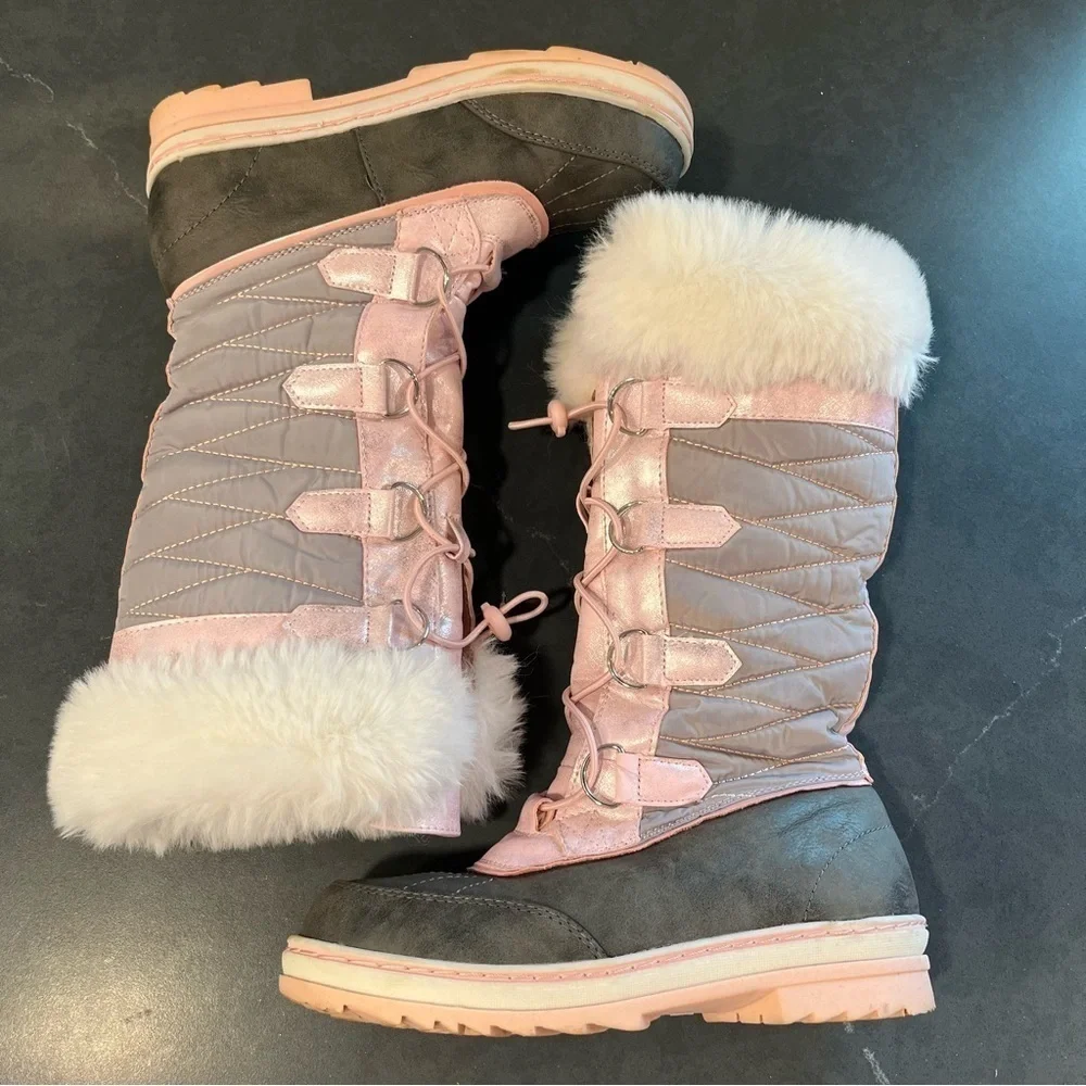 Justice sz 3Y pink lace-up tall insulated duck boots